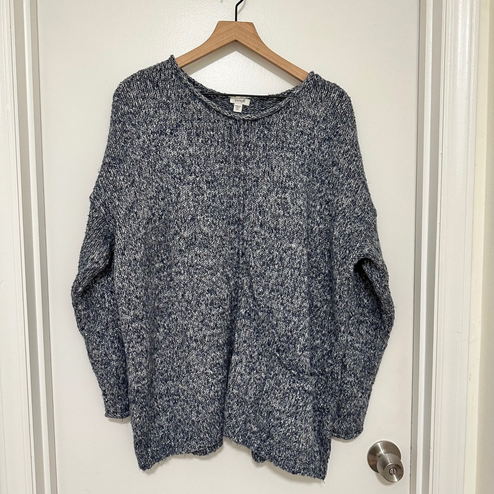 Pure Jill x J. Jill | Women's Blue Chunky Knit Cotton Blend Pocket Sweater, XL